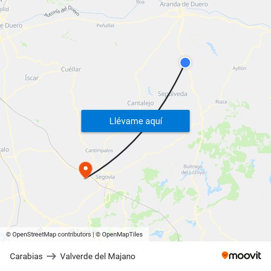 Carabias to Valverde del Majano map