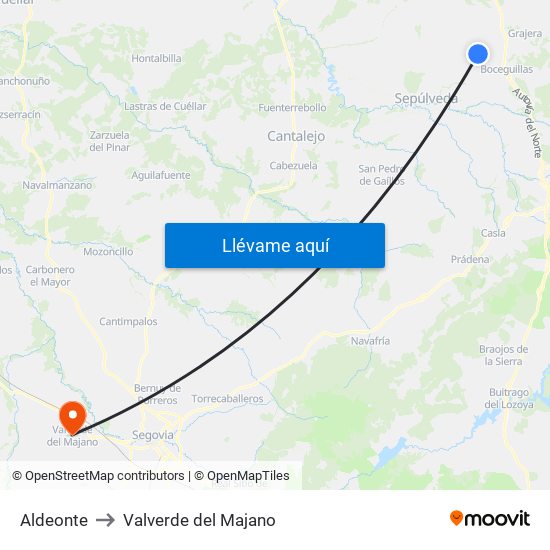 Aldeonte to Valverde del Majano map
