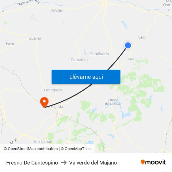 Fresno De Cantespino to Valverde del Majano map