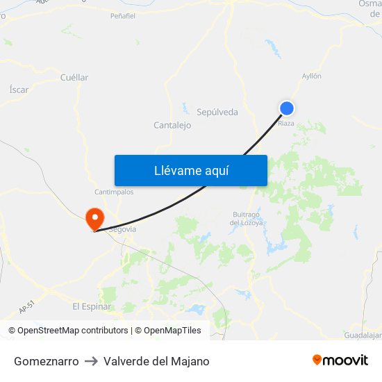 Gomeznarro to Valverde del Majano map