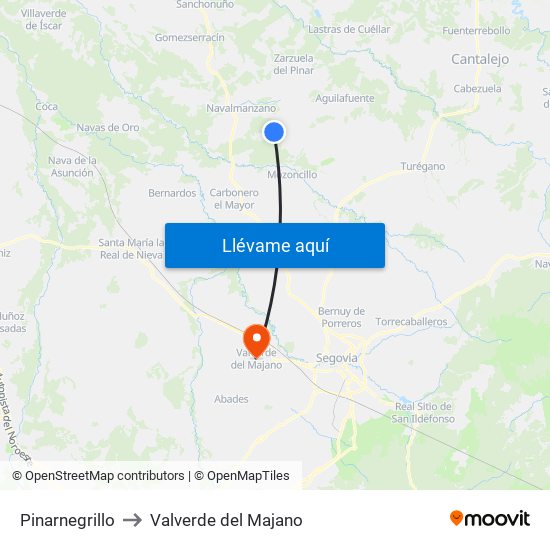 Pinarnegrillo to Valverde del Majano map