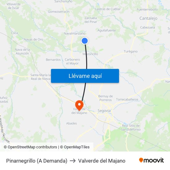 Pinarnegrillo (A Demanda) to Valverde del Majano map