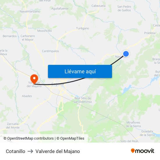 Cotanillo to Valverde del Majano map