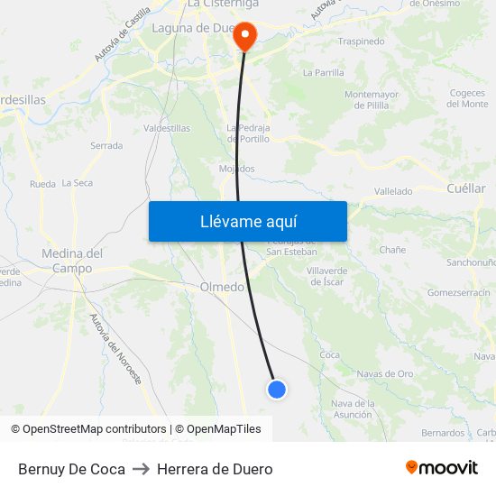 Bernuy De Coca to Herrera de Duero map