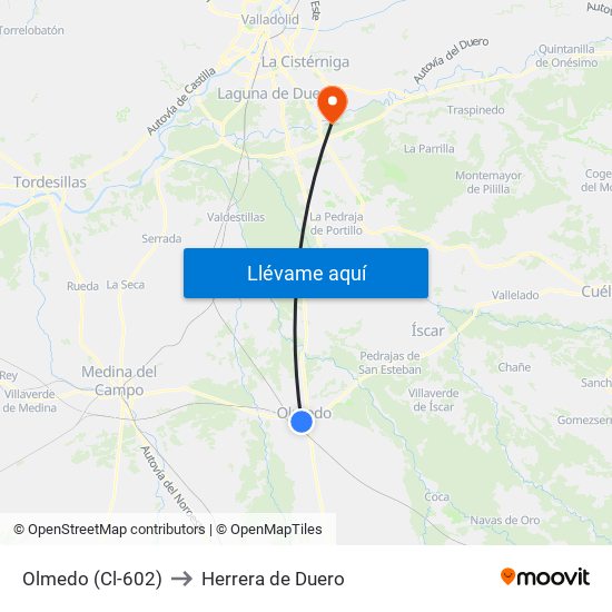 Olmedo (Cl-602) to Herrera de Duero map