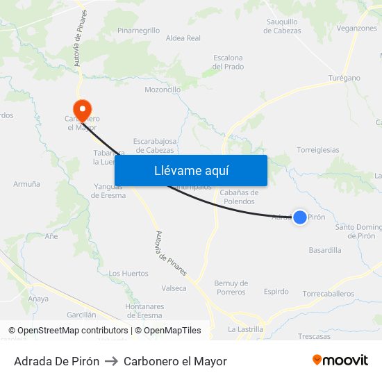 Adrada De Pirón to Carbonero el Mayor map