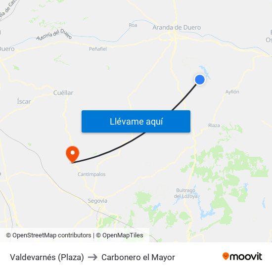 Valdevarnés (Plaza) to Carbonero el Mayor map
