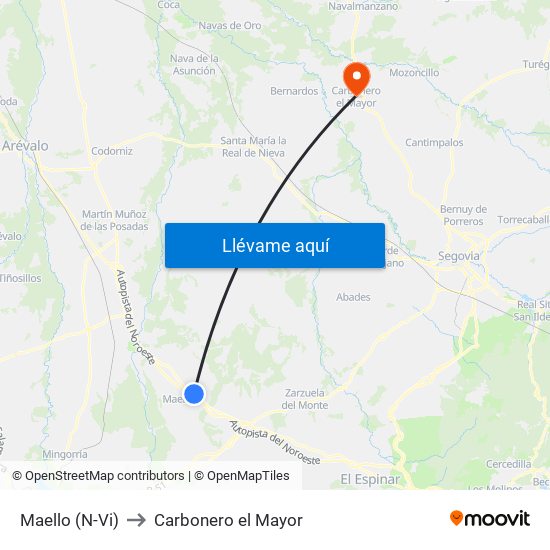 Maello (N-Vi) to Carbonero el Mayor map