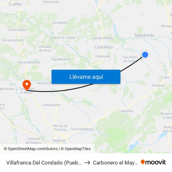 Villafranca Del Condado (Pueblo) to Carbonero el Mayor map