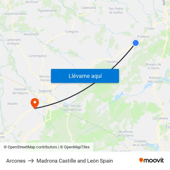 Arcones to Madrona Castille and León Spain map
