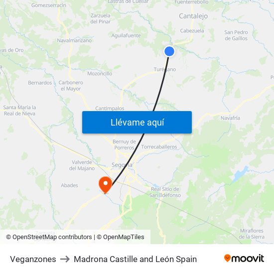 Veganzones to Madrona Castille and León Spain map