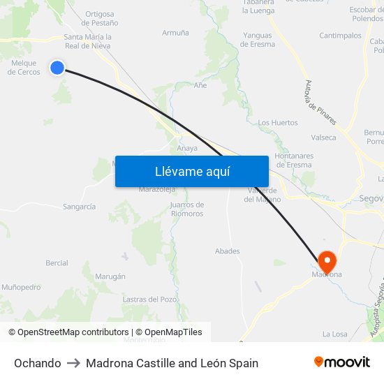 Ochando to Madrona Castille and León Spain map