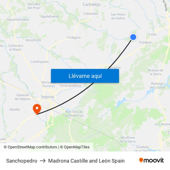 Sanchopedro to Madrona Castille and León Spain map