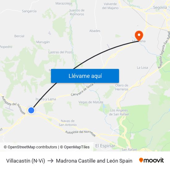 Villacastín (N-Vi) to Madrona Castille and León Spain map