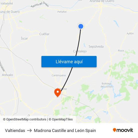 Valtiendas to Madrona Castille and León Spain map