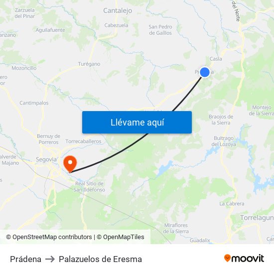 Prádena to Palazuelos de Eresma map