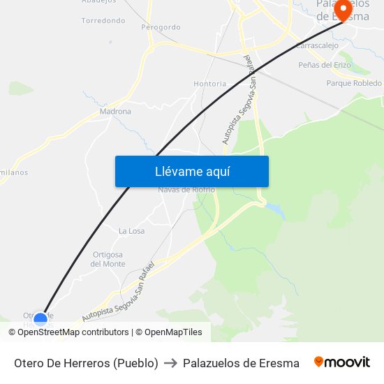 Otero De Herreros (Pueblo) to Palazuelos de Eresma map