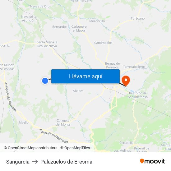 Sangarcía to Palazuelos de Eresma map