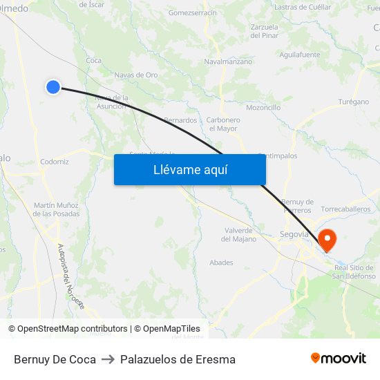 Bernuy De Coca to Palazuelos de Eresma map