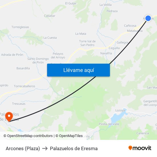 Arcones (Plaza) to Palazuelos de Eresma map