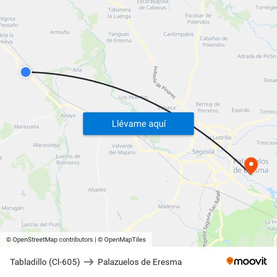 Tabladillo (Cl-605) to Palazuelos de Eresma map