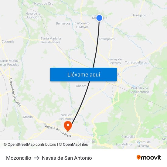 Mozoncillo to Navas de San Antonio map