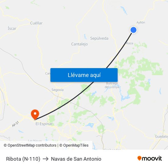 Ribota (N-110) to Navas de San Antonio map