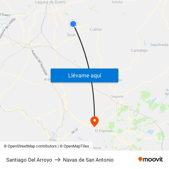 Santiago Del Arroyo to Navas de San Antonio map