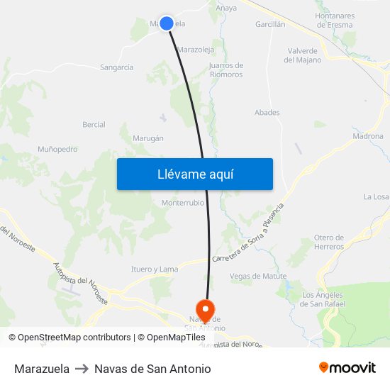 Marazuela to Navas de San Antonio map