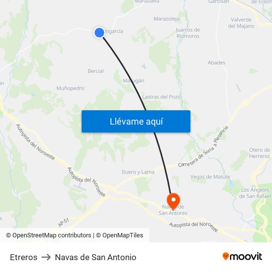 Etreros to Navas de San Antonio map