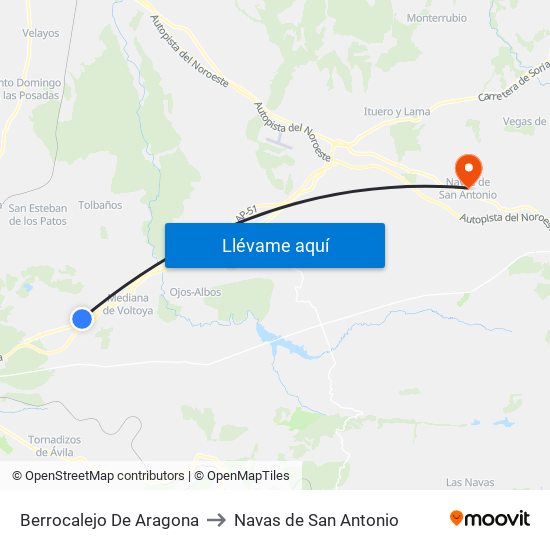 Berrocalejo De Aragona to Navas de San Antonio map