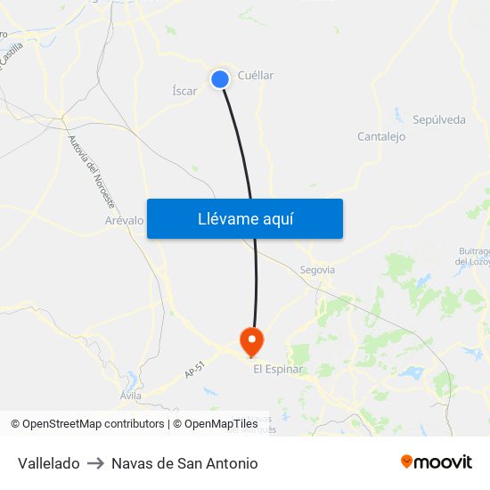 Vallelado to Navas de San Antonio map