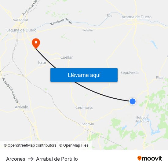 Arcones to Arrabal de Portillo map