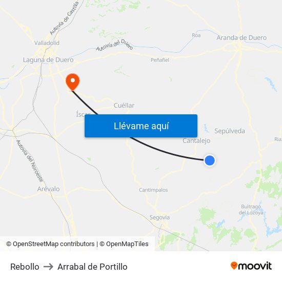 Rebollo to Arrabal de Portillo map