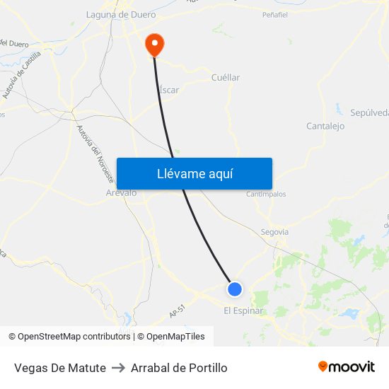 Vegas De Matute to Arrabal de Portillo map