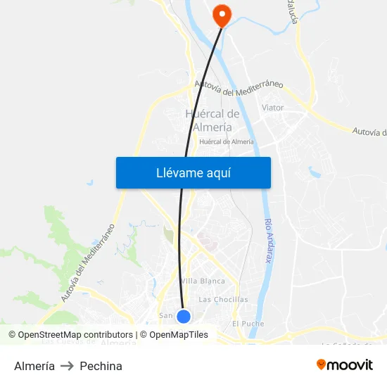 Almería to Pechina map
