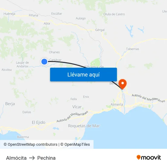 Almócita to Pechina map