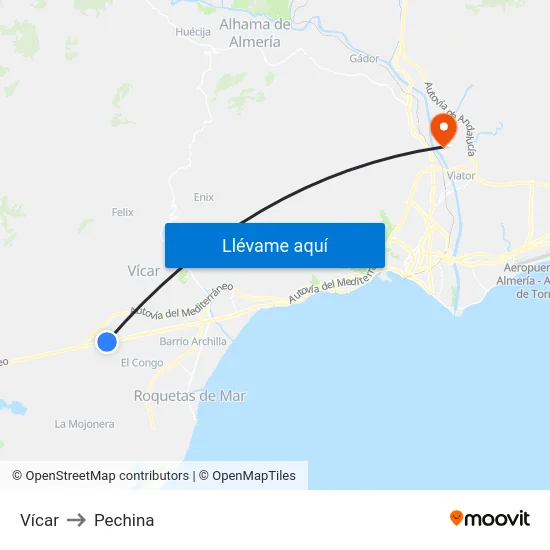 Vícar to Pechina map