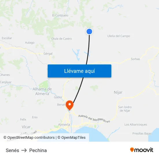 Senés to Pechina map