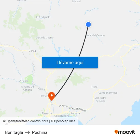 Benitagla to Pechina map