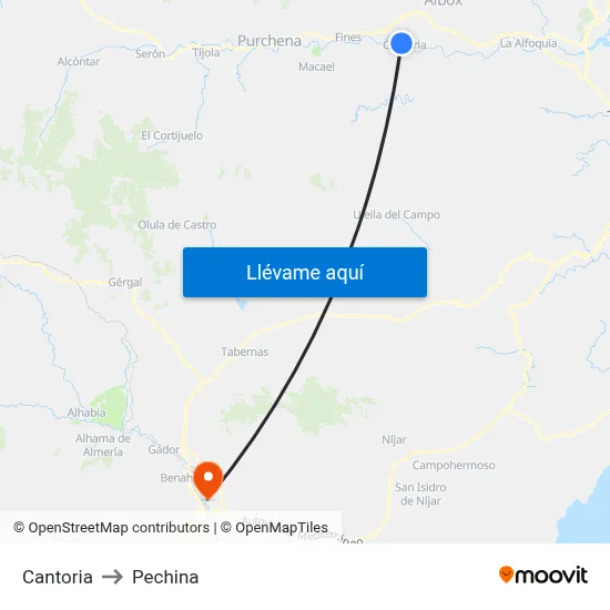 Cantoria to Pechina map