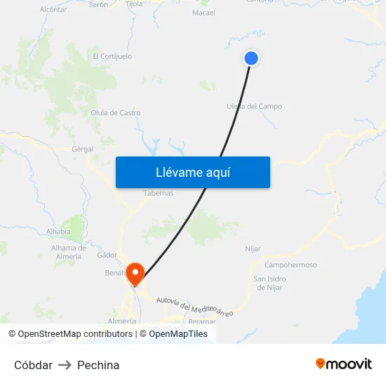Cóbdar to Pechina map