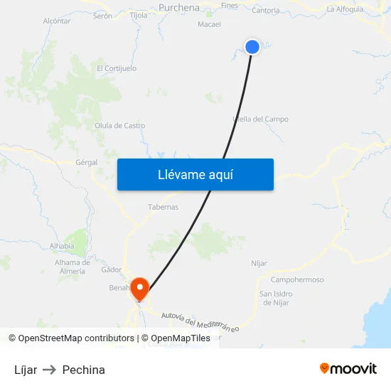Líjar to Pechina map