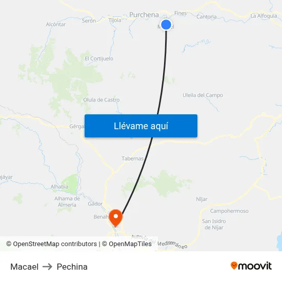 Macael to Pechina map