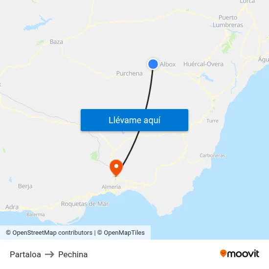 Partaloa to Pechina map