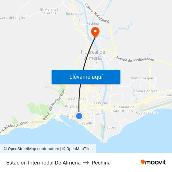 Estación Intermodal De Almería to Pechina map