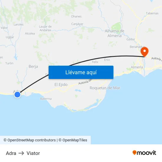 Adra to Viator map