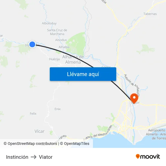 Instinción to Viator map