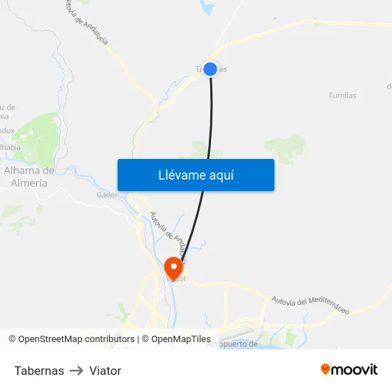 Tabernas to Viator map