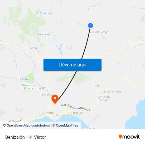 Benizalón to Viator map